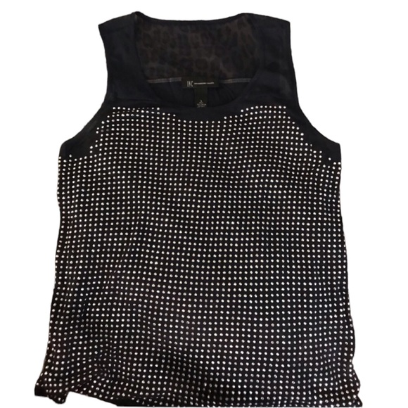 INC International Concepts large Navy  studded tank top  silver sheer shoulder - Picture 1 of 9